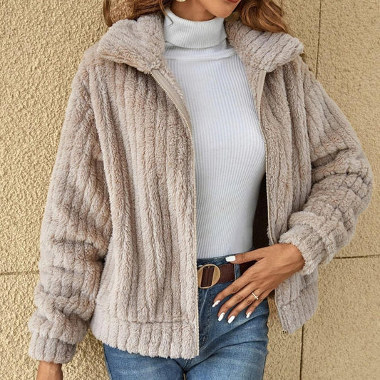 Kunstpelzjacke mit Reißverschluss für Damen