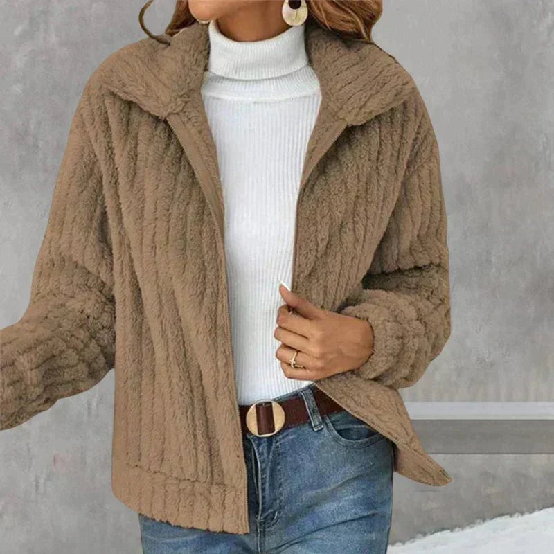 Kunstpelzjacke mit Reißverschluss für Damen