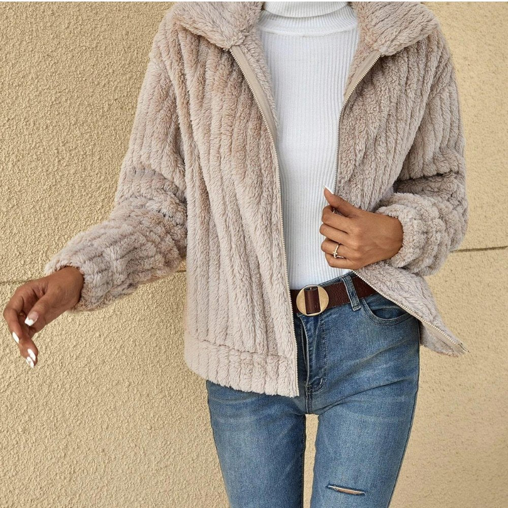 Kunstpelzjacke mit Reißverschluss für Damen