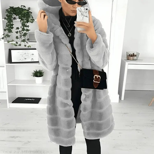 Übergroße Kunstpelzjacke Mit Kapuze Für Damen