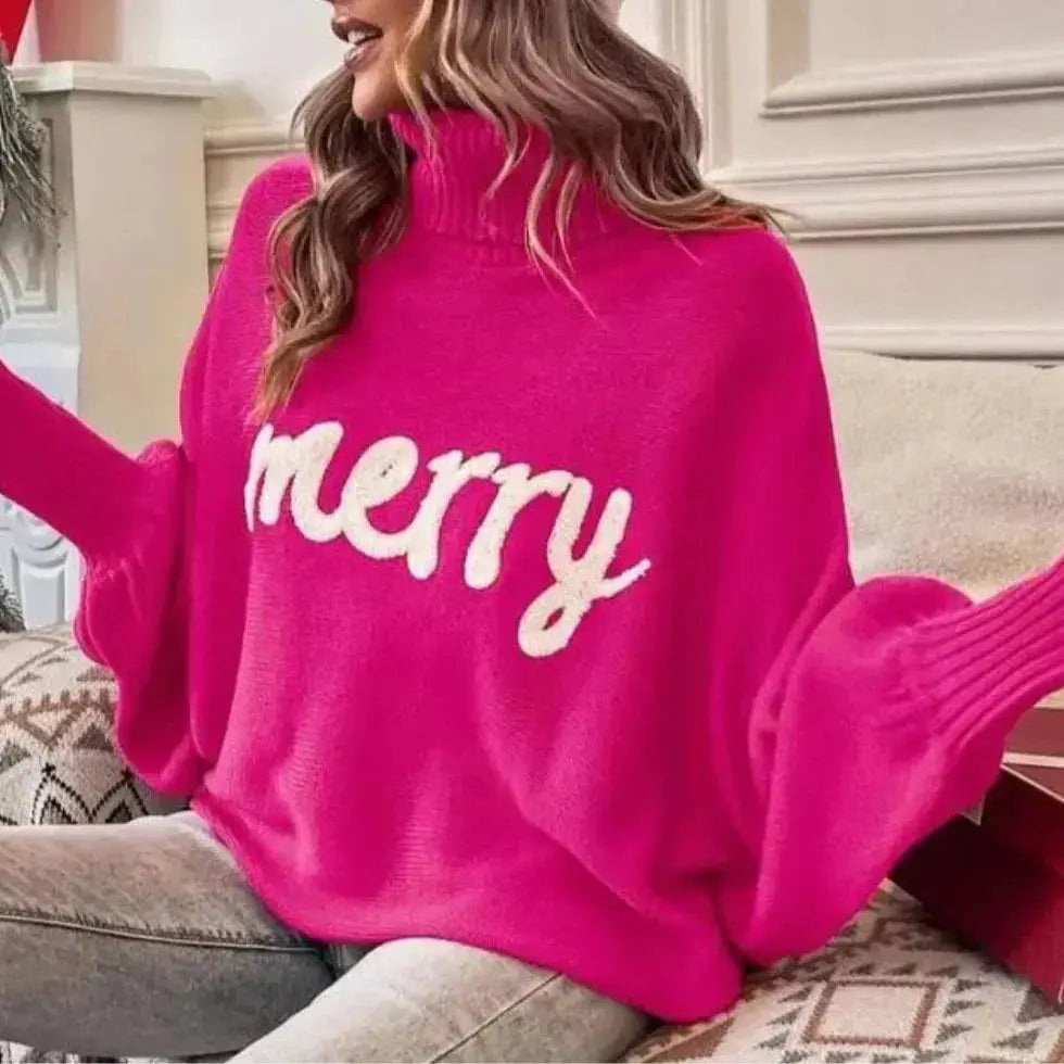 Damen-Weihnachtspullover mit Merry-Schriftzug