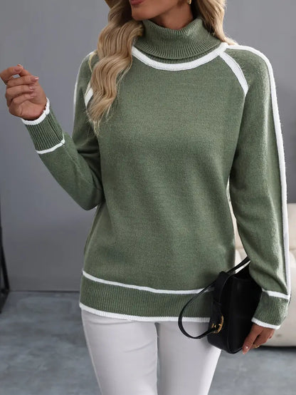 Klassischer Rollkragenpullover mit Kontrastbesatz Winter Damen