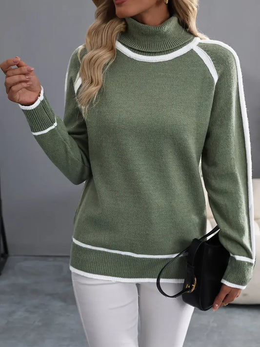 Klassischer Rollkragenpullover mit Kontrastbesatz Winter Damen