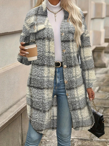 Karierte Fleecejacke Gemütlicher Stil Winter Damen