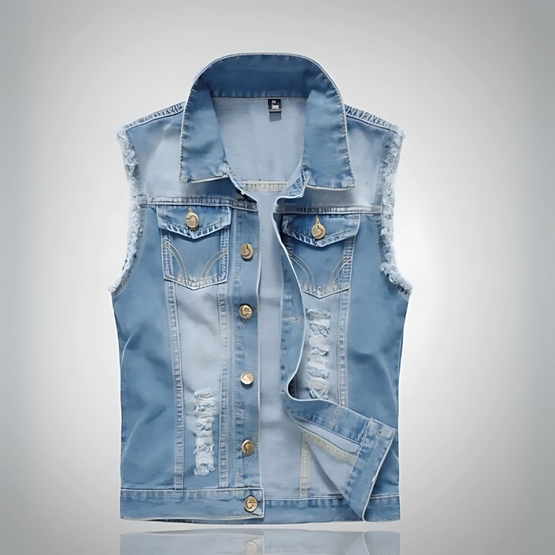 Denim Weste Mit Goldknöpfen Für Herren Winter