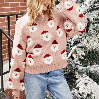 Weihnachtspullover mit Weihnachtsmann-Muster für Damen
