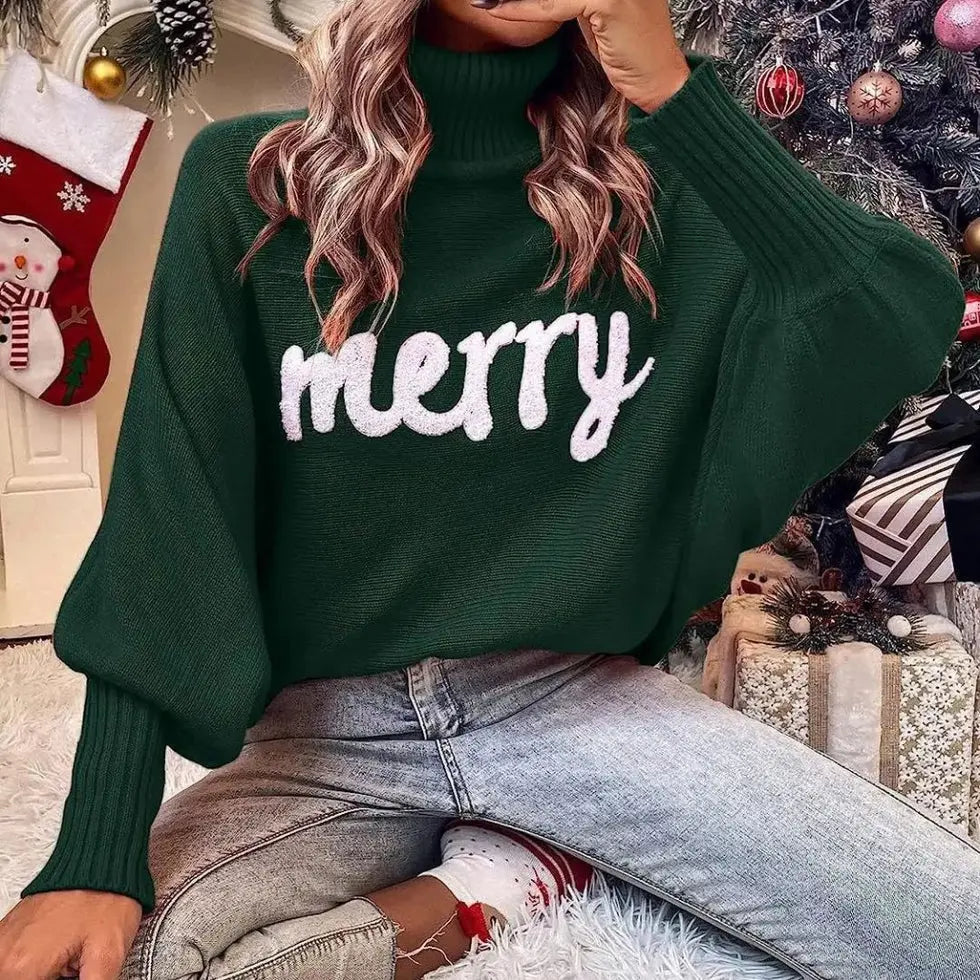 Damen-Weihnachtspullover mit Merry-Schriftzug