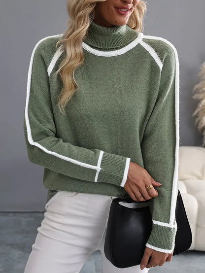 Klassischer Rollkragenpullover mit Kontrastbesatz Winter Damen