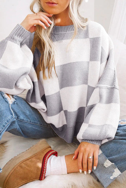 Karierter Kurzer Strickpullover Perfekt Für Winter Damen