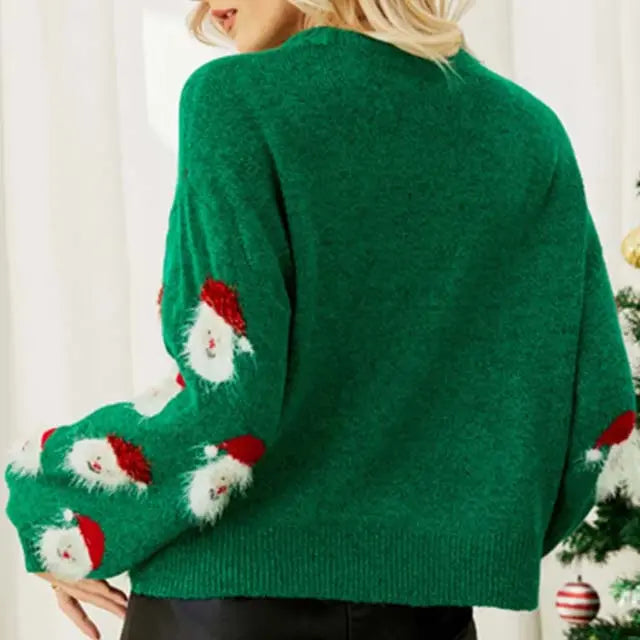 Weihnachtspullover mit Weihnachtsmann-Muster für Damen