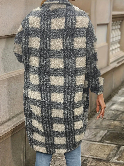 Karierte Fleecejacke Gemütlicher Stil Winter Damen