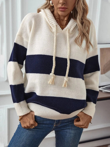 Gestreifter Strick Hoodie Pullover für Gemütliche Winter Damen
