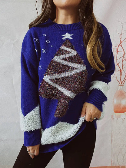 Glitzer Weihnachtspullover mit Tannenbaum und Stern für Damen