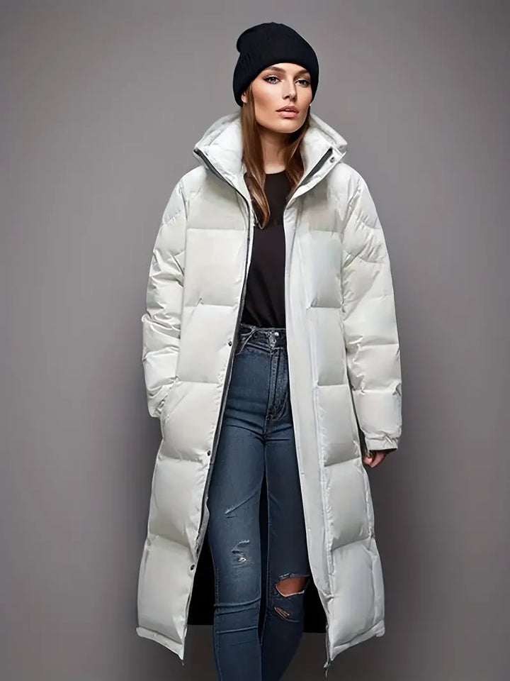 Langer Steppmantel mit Hohem Kragen für Winter Damen