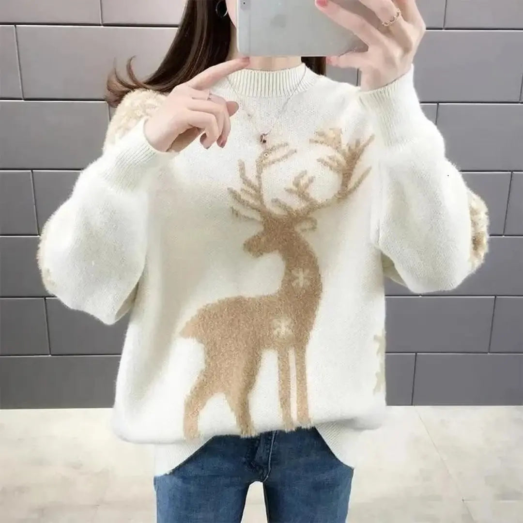 Weihnachtspullover mit Rentier-Design für Damen