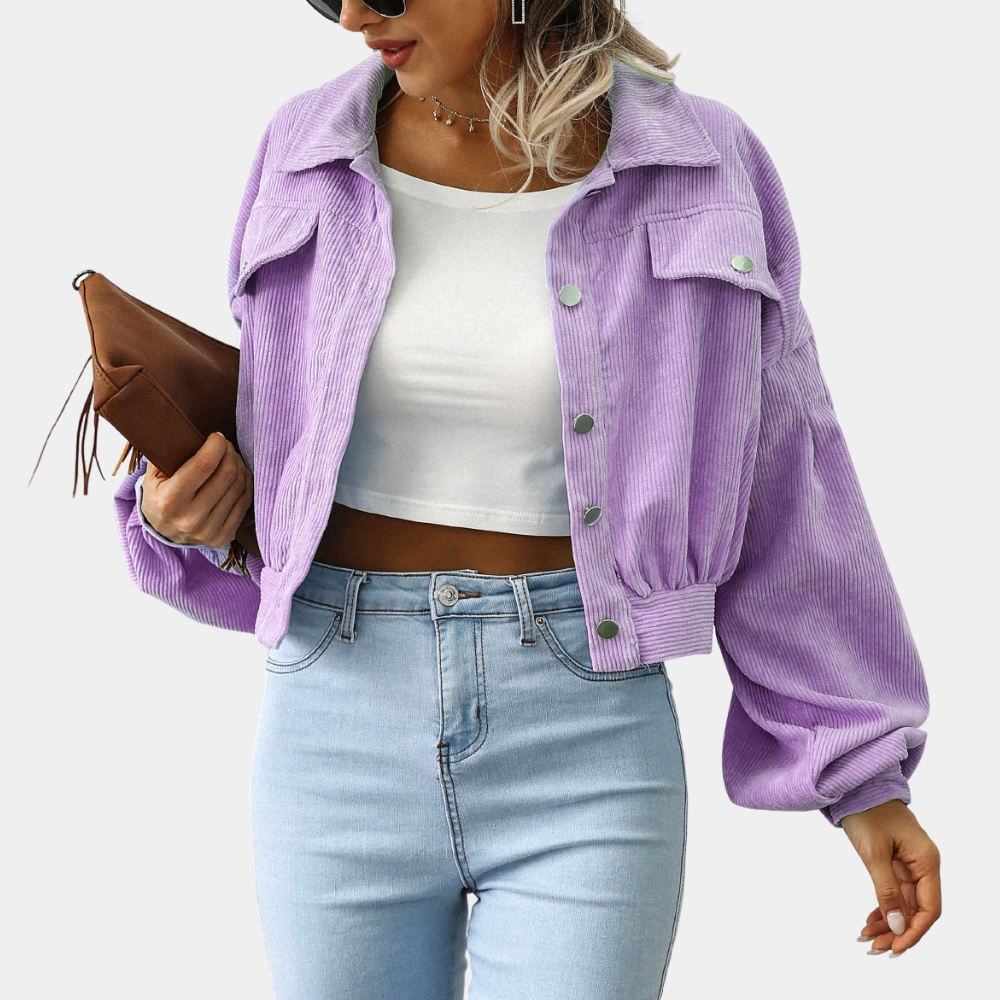 Kurz Geschnittene Cordjacke Mit Trendigen Ballonärmeln Damen