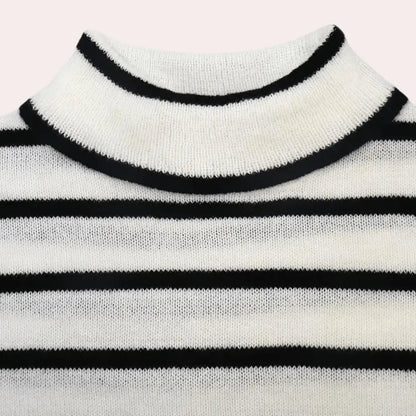 Gestreifter Rollkragenpullover Lang Winter Damen