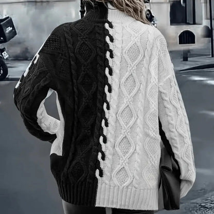 Colorblock Zopfmuster Rollkragenpullover Winter Damen