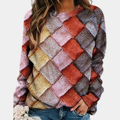 Bunter Strickpullover Mit Gewebtem Muster Für Damen
