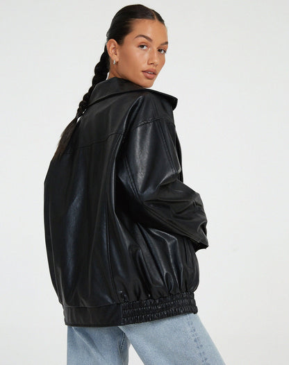 Übergroße Kunstlederjacke Street Style Damen