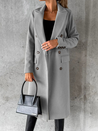Eleganter Langer Beiger Wollmantel Für Damen