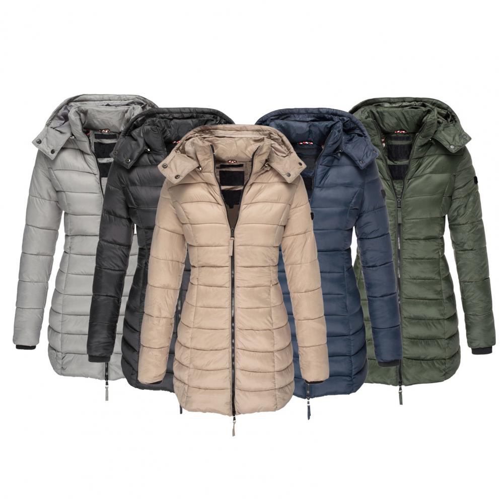 Lange Steppjacke mit Reißverschluss für Winter Damen
