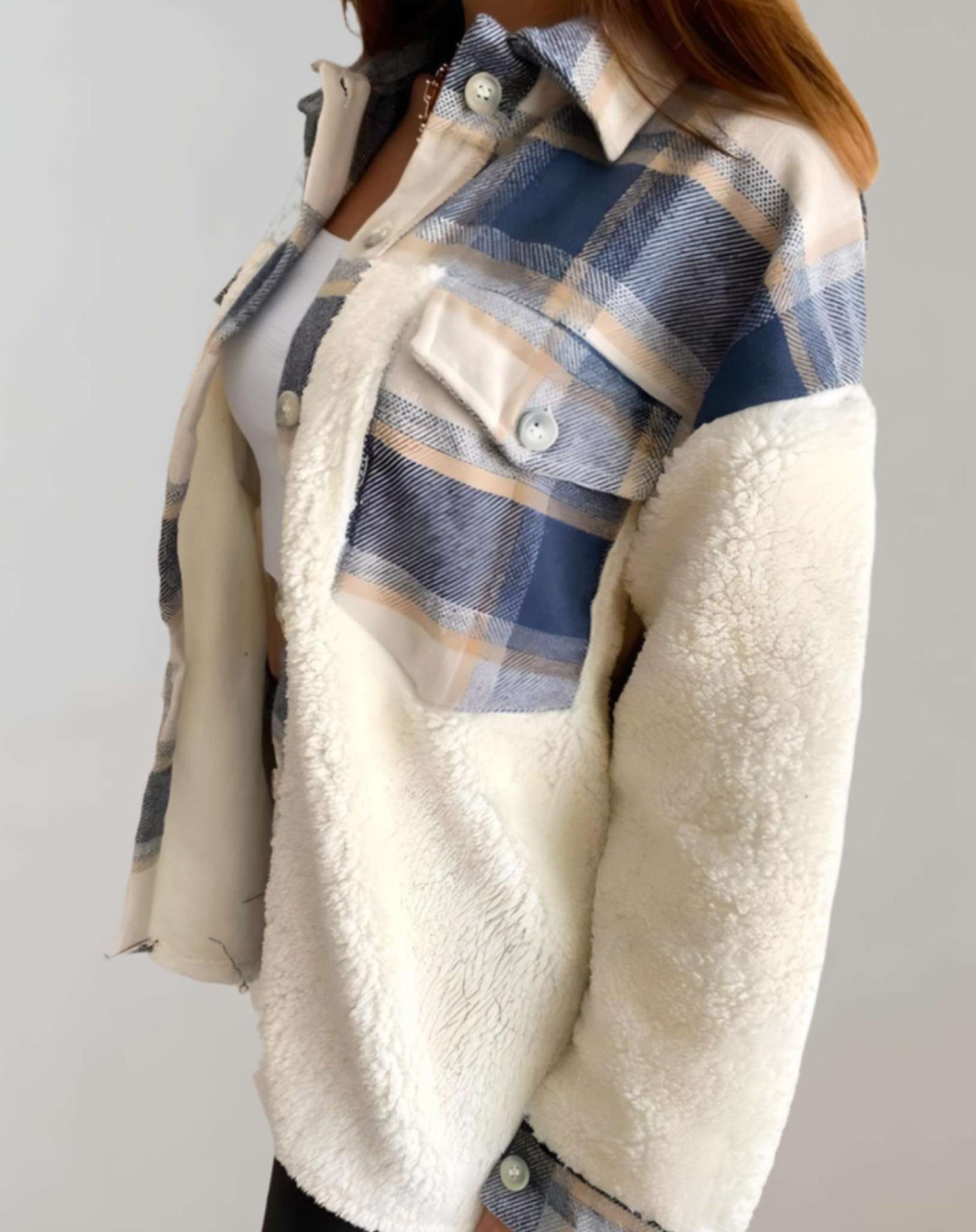 Karierter Wintermantel mit Praktischen Brusttaschen für Frauen