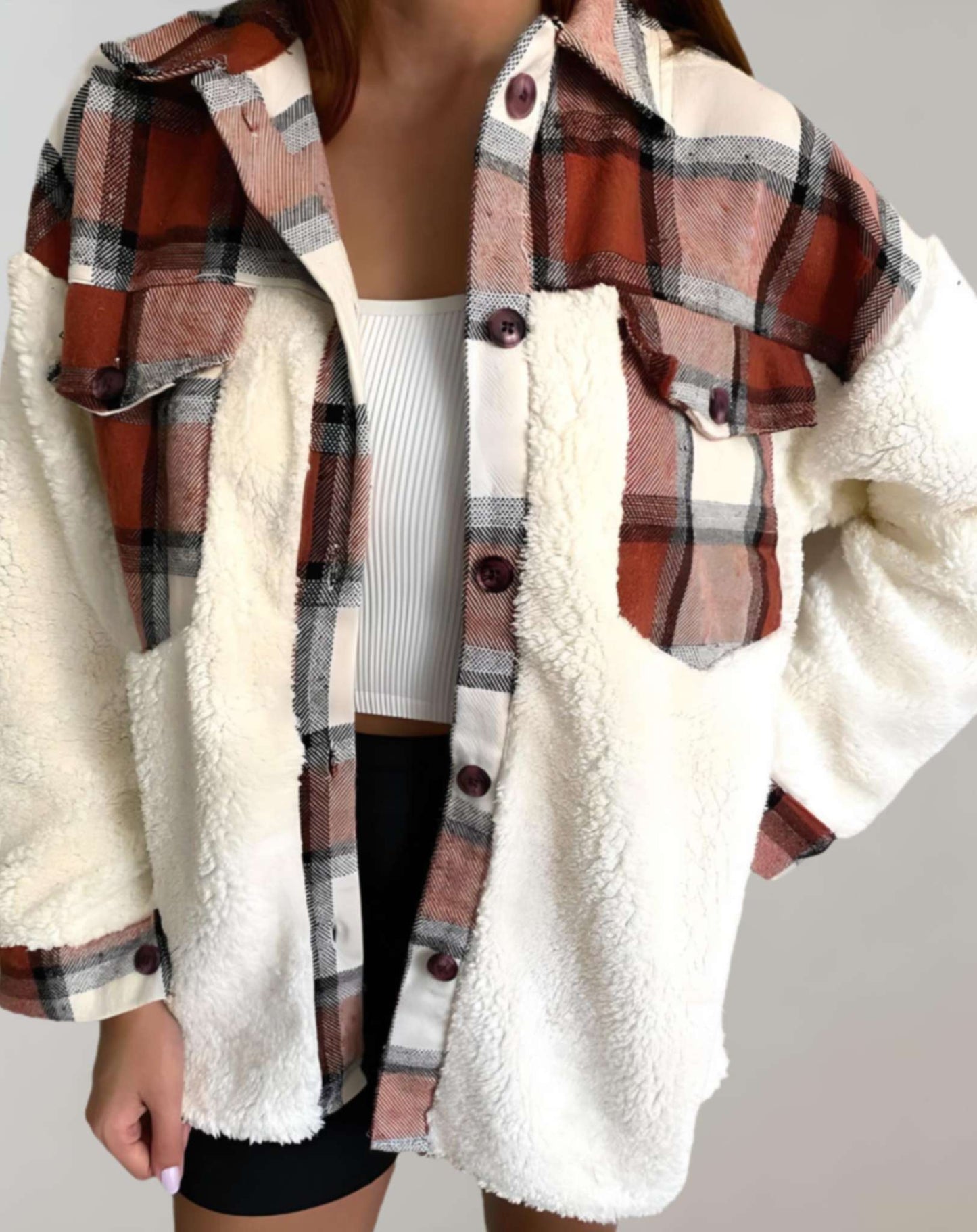 Karierter Wintermantel mit Praktischen Brusttaschen für Frauen