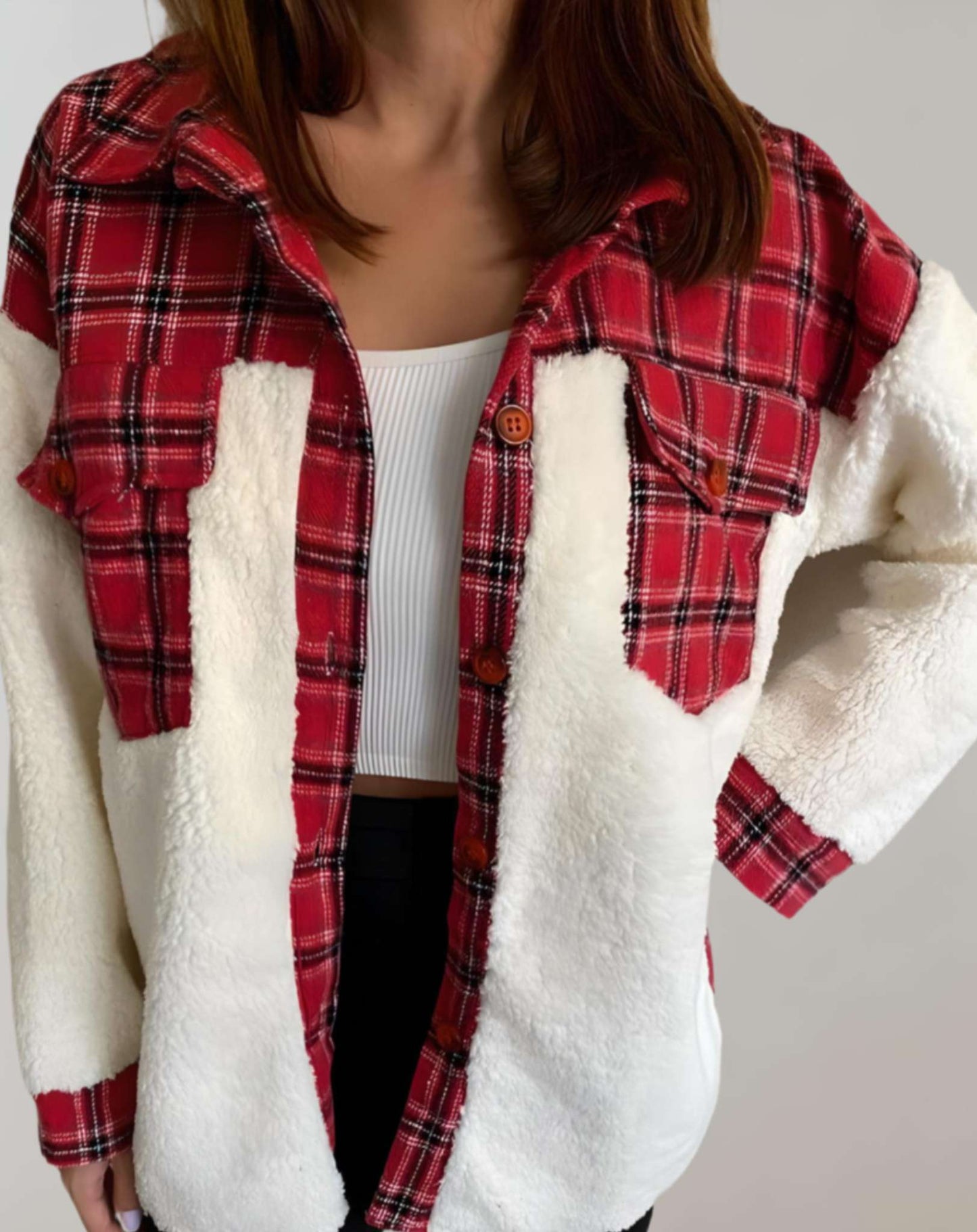 Karierter Wintermantel mit Praktischen Brusttaschen für Frauen