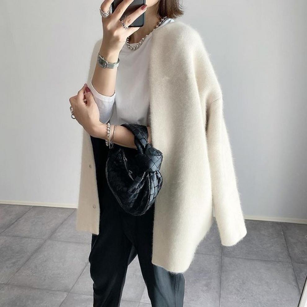 Langer Übergroßer Cardigan mit Knöpfen für Damen