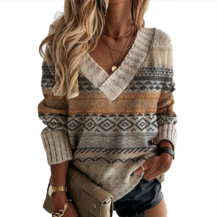 Strickpullover Mit V-Ausschnitt Und Leopardenmuster Für Damen
