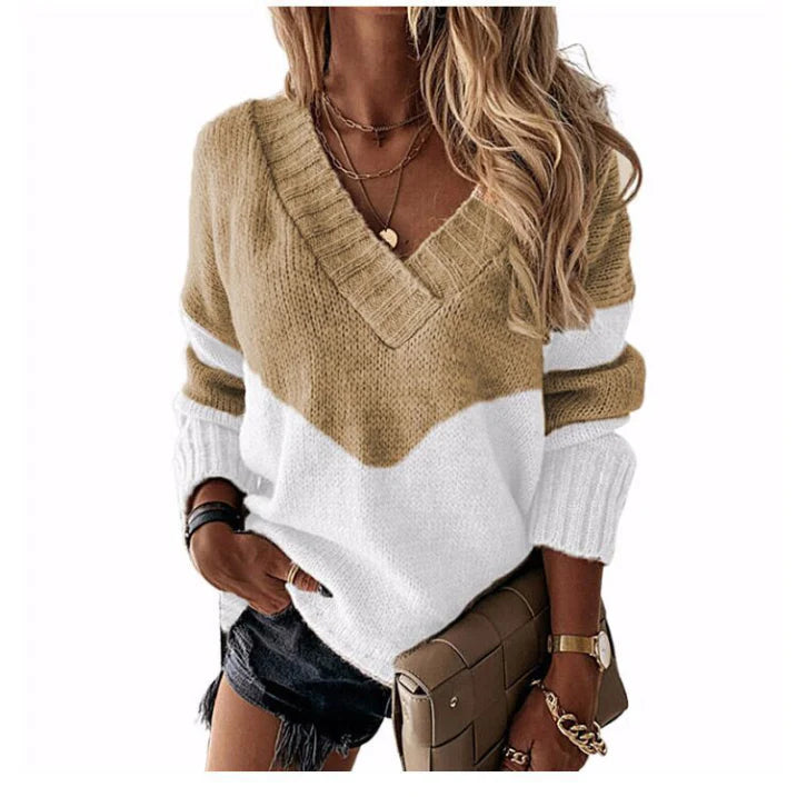 Strickpullover Mit V-Ausschnitt Und Leopardenmuster Für Damen