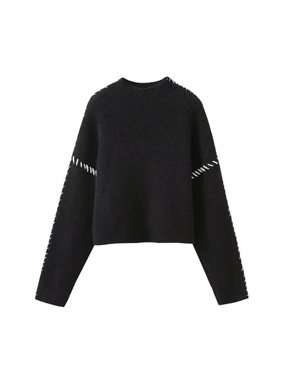 Übergroßer Rollkragenpullover mit Kontrastnähten Winter Damen