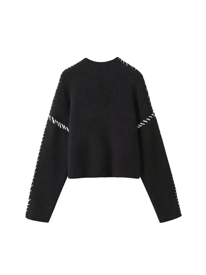 Übergroßer Rollkragenpullover mit Kontrastnähten Winter Damen