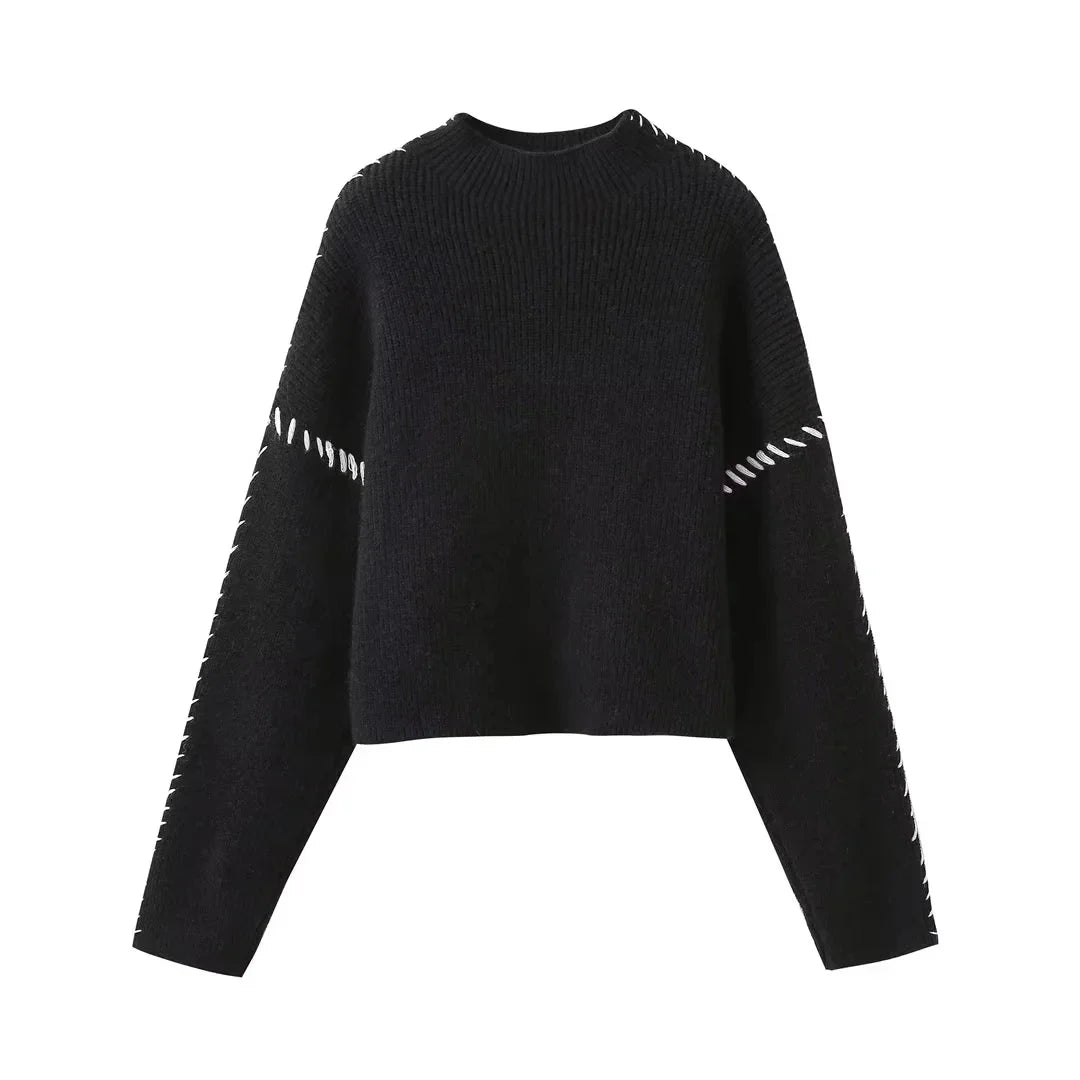 Übergroßer Rollkragenpullover mit Kontrastnähten Winter Damen