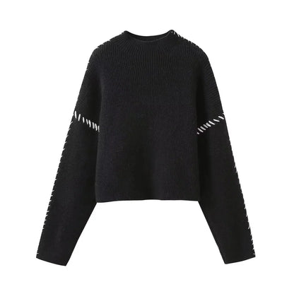 Übergroßer Rollkragenpullover mit Kontrastnähten Winter Damen