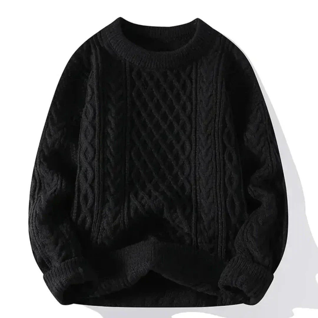 Winter Grobstrick Rundhals Pullover mit Zopfmuster für Herren
