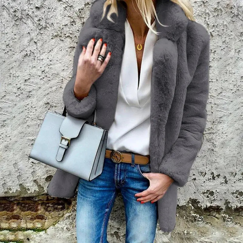 Eleganter Kunstpelz Wintermantel Lang Für Damen