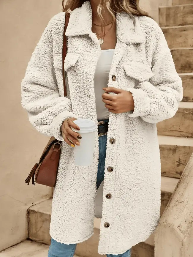 Gemütlicher Sherpa Mantel Mit Knöpfen Für Damen