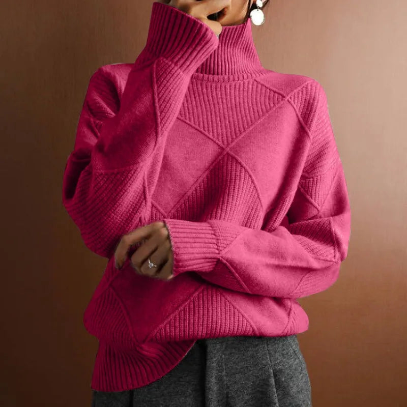 Strukturierter Strickpullover mit Hohem Kragen für Damen