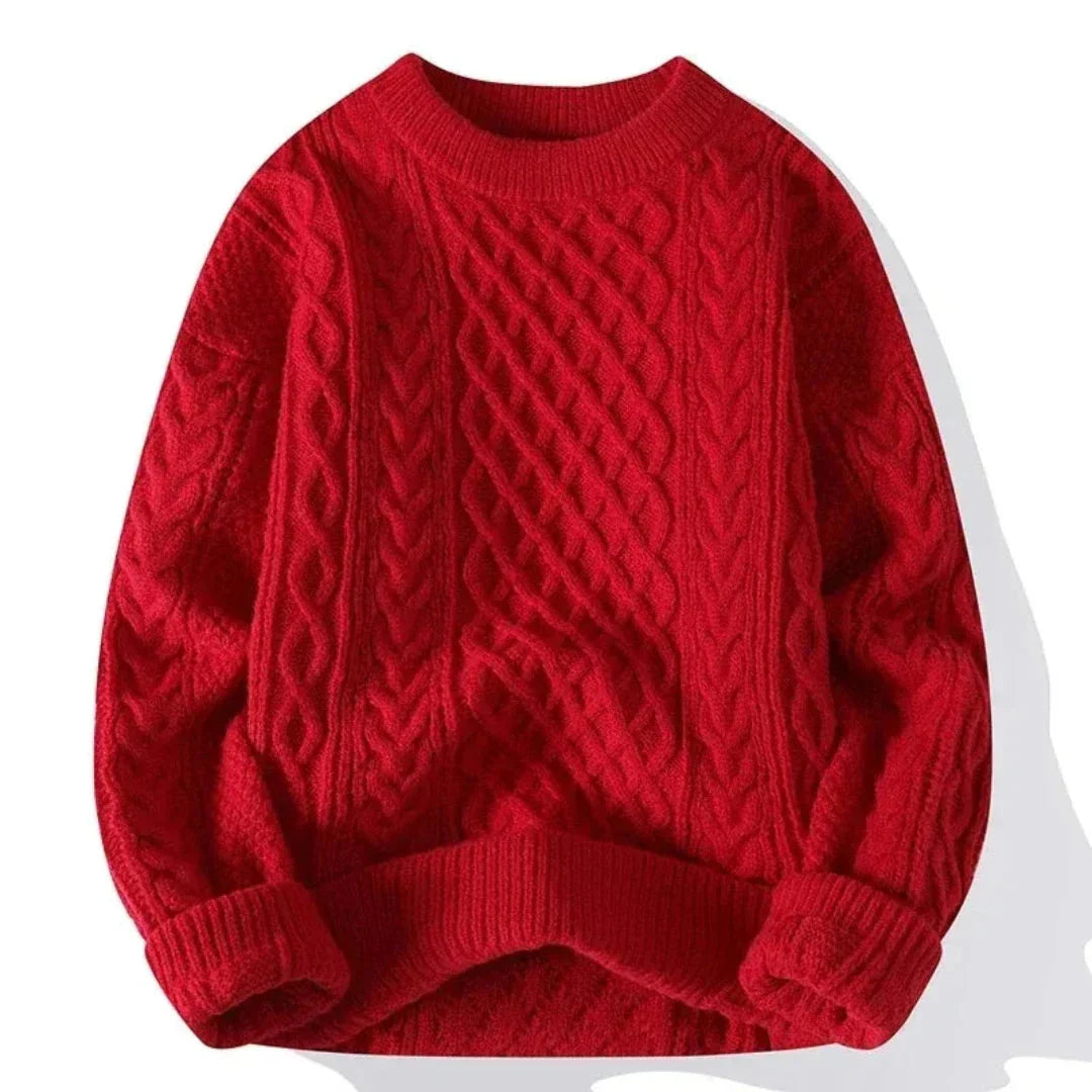 Winter Grobstrick Rundhals Pullover mit Zopfmuster für Herren