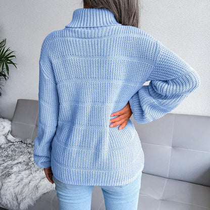 Strukturierter Rollkragen Strickpullover Winter Damen