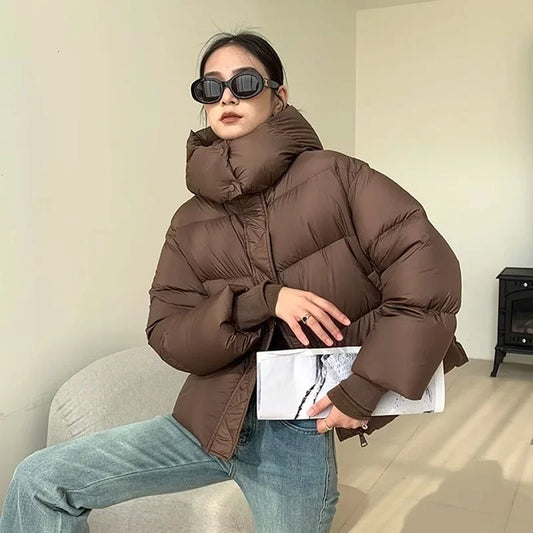 Steppjacke mit Hohem Kragen und Kapuze für Winter Damen
