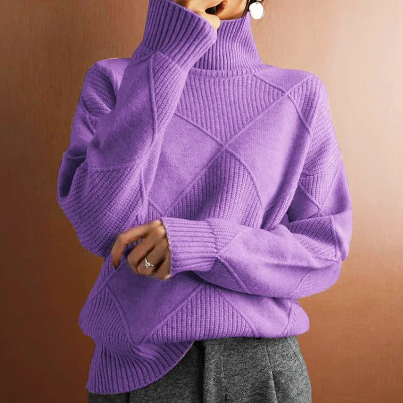 Strukturierter Strickpullover mit Hohem Kragen für Damen