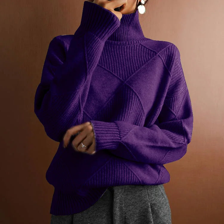 Strukturierter Strickpullover mit Hohem Kragen für Damen