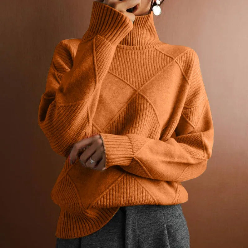 Strukturierter Strickpullover mit Hohem Kragen für Damen