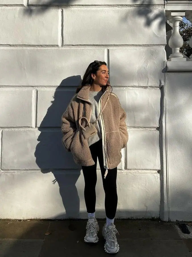 Gemütlicher Warmer Übergroßer Teddymantel Für Damen