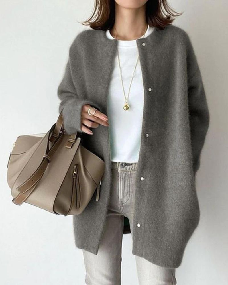 Langer Übergroßer Cardigan mit Knöpfen für Damen