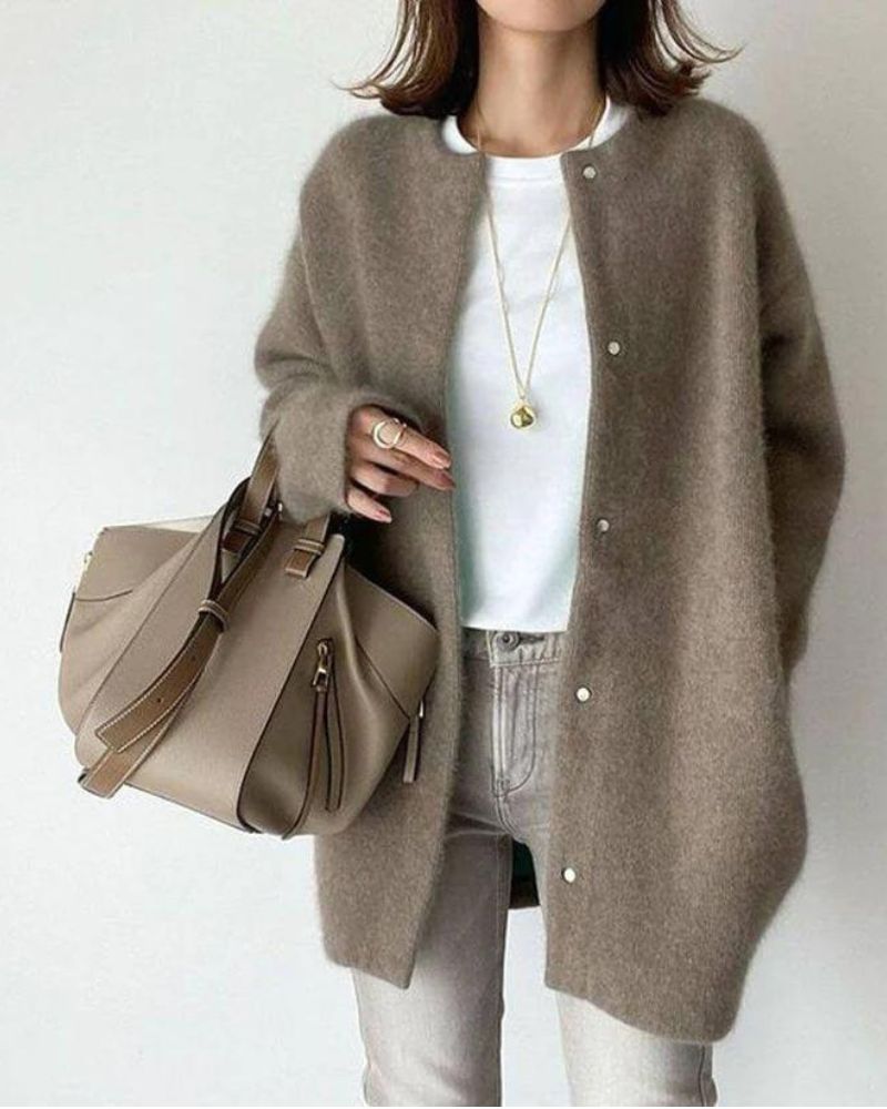 Langer Übergroßer Cardigan mit Knöpfen für Damen