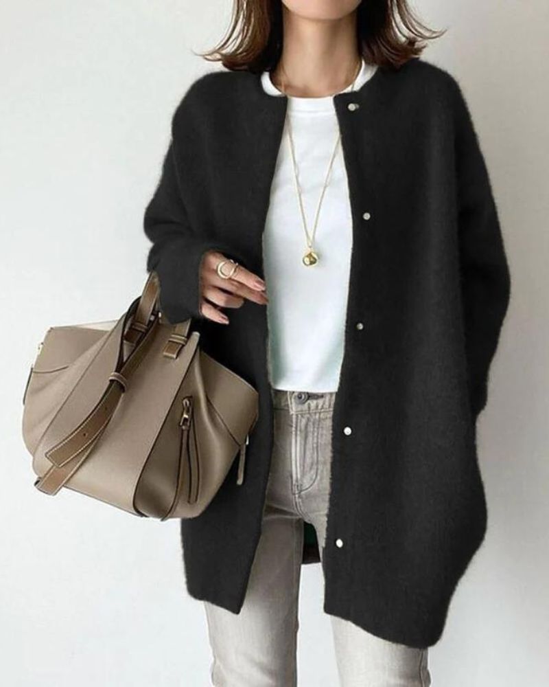 Langer Übergroßer Cardigan mit Knöpfen für Damen